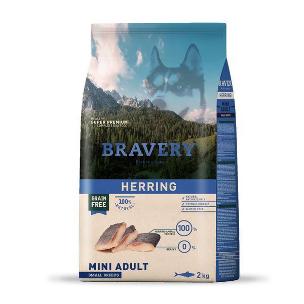 Bravery Mini Adult Herring сухой корм с сельдью для взрослых собак малых пород 2 кг 8436538950647 фото