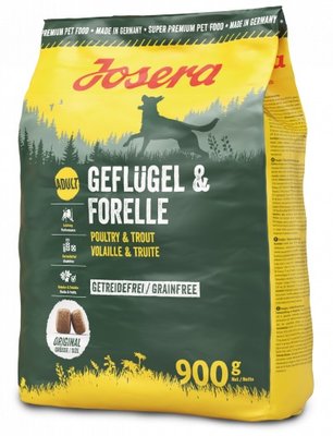 Корм Josera Geflugel & Forelle сухий беззерновий з високим вмістом протеїну для дорослих собак 0.9 кг 4032254748090 фото