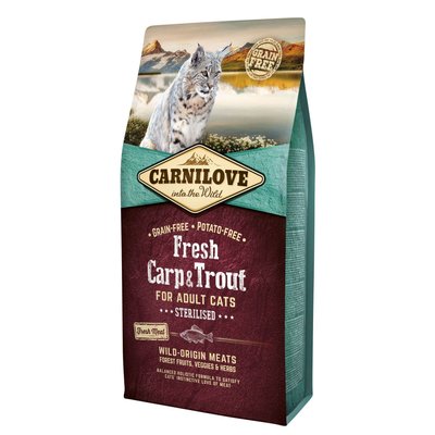Корм Carnilove Cat Fresh Carp & Trout Sterilised сухий з коропом та фореллю для стерилізованих котів 6 кг 8595602527465 фото