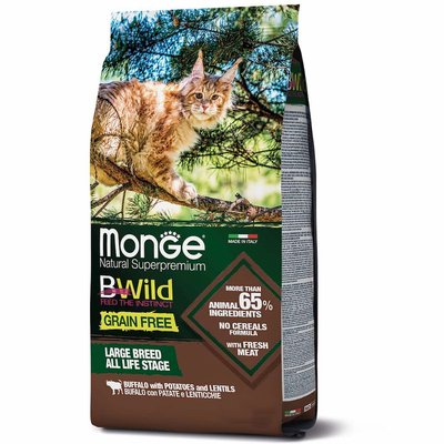 Корм Monge BWild Grain Free Cat Bufalo сухий з м'ясом буйвола для дорослих котів великих порід 1.5 кг 8009470012065 фото