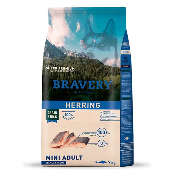 Bravery Mini Adult Herring сухой корм с сельдью для взрослых собак малых пород 7 кг 8436538950630 фото