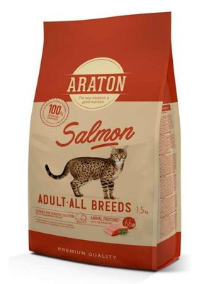 Корм ARATON SALMON Adult All Breeds сухий з лососем для дорослих котів 1.5 кг ART45646 фото