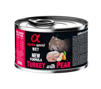 Корм Alpha Spirit Turkey with Pear for Adult Cats вологий з індичкою для дорослих котів 200 гр 8437015969206 фото