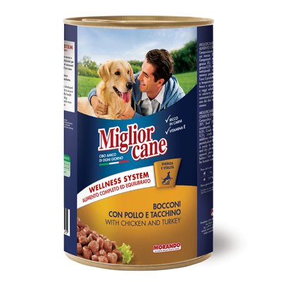 Корм Migliorcane Pollo e Tacchino вологий з куркою та індичкою для дорослих собак 1250 гр 8007520011549 фото