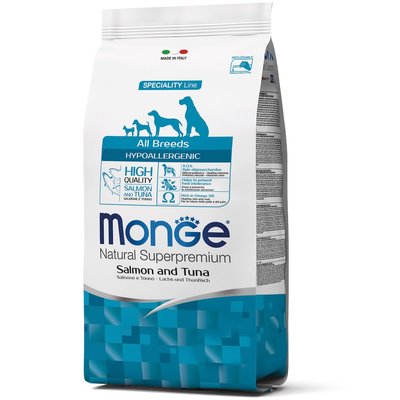 Корм Monge Monoprotein Adult All Breeds Salmone e Tonno сухий гіпоалергенний з лососем і тунцем для дорослих собак усіх порід 2.5 кг 8009470011167 фото