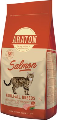 Корм ARATON SALMON Adult All Breeds сухий з лососем для дорослих котів 15 кг ART47464 фото