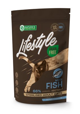 Корм Nature's Protection Lifestyle Grain Free White Fish Sterilised Adult Cat сухий з білою рибою для стерилізованих котів 0.4 кг NPLS45801 фото