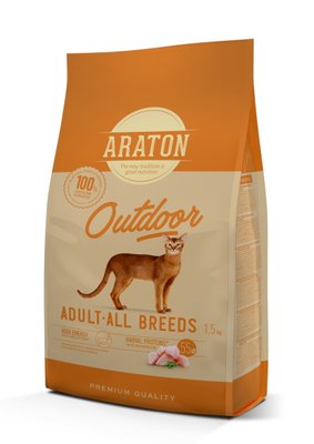 Корм ARATON OUTDOOR Adult All Breeds сухий з куркою та індичкою для дорослих котів 1.5 кг ART45642 фото
