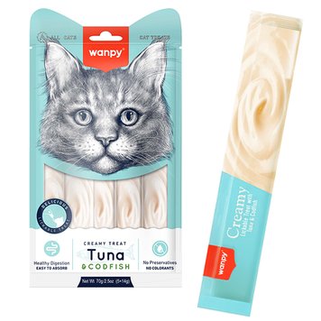 Wanpy Creamy Lickable Treats Tuna & Codfish рідкі ласощі для котів з тунцем і тріскою 5 х 14 гр 59 грн фото