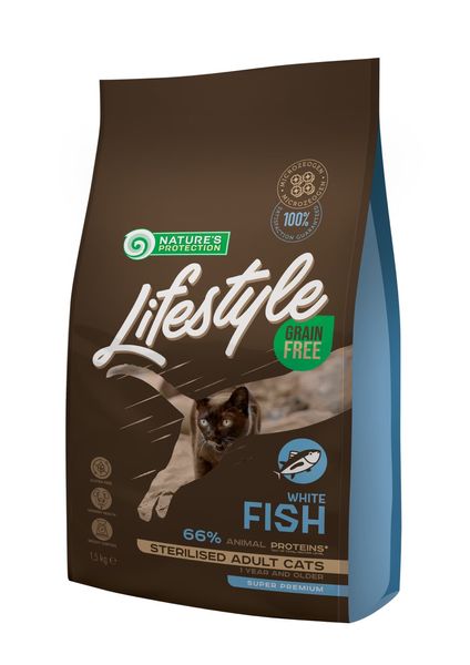 Nature's Protection Lifestyle GF White Fish Sterilised Adult Cat сухой корм с белой рыбой для стерилизованных котов 1.5 кг 683 грн фото