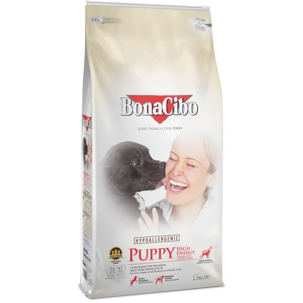 Корм BonaCibo Puppy High Energy Chicken & Rice with Anchovy сухий з куркою для активних цуценят 15 кг 8694686405741 фото