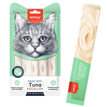 Wanpy Creamy Lickable Treats Tuna & Scallop рідкі ласощі для котів з тунцем та гребінцем 5 шт х 14 гр 59 грн фото