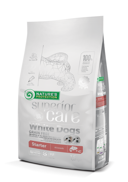 Nature's Protection Superior Care White Dogs GF Starter All Breeds сухий корм для щенят з білим забарвленням вовни 1.5 кг NPSC45669 фото