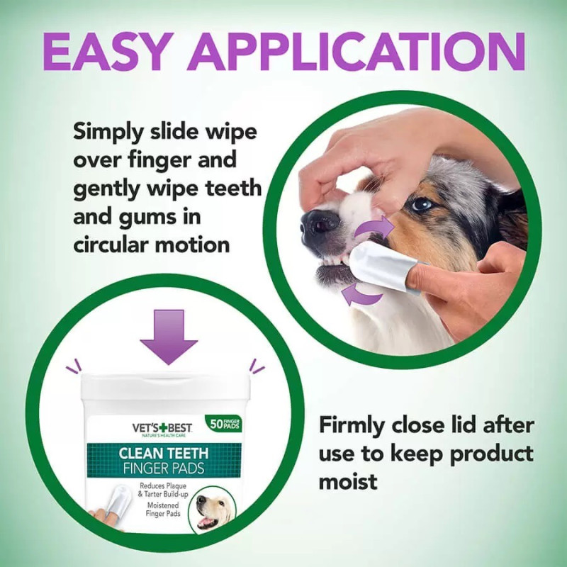 Vet's Best Clean Teeth Finger Wipes гигиенические салфетки для ухода за зубами собак и котов, 50 шт - фото 3