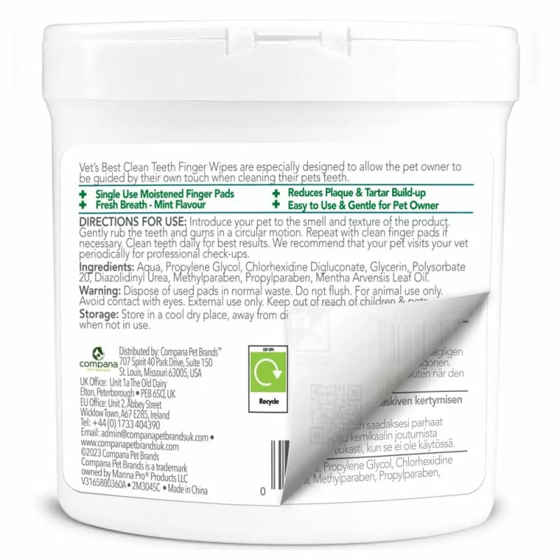 Vet's Best Clean Teeth Finger Wipes гигиенические салфетки для ухода за зубами собак и котов, 50 шт - фото 2
