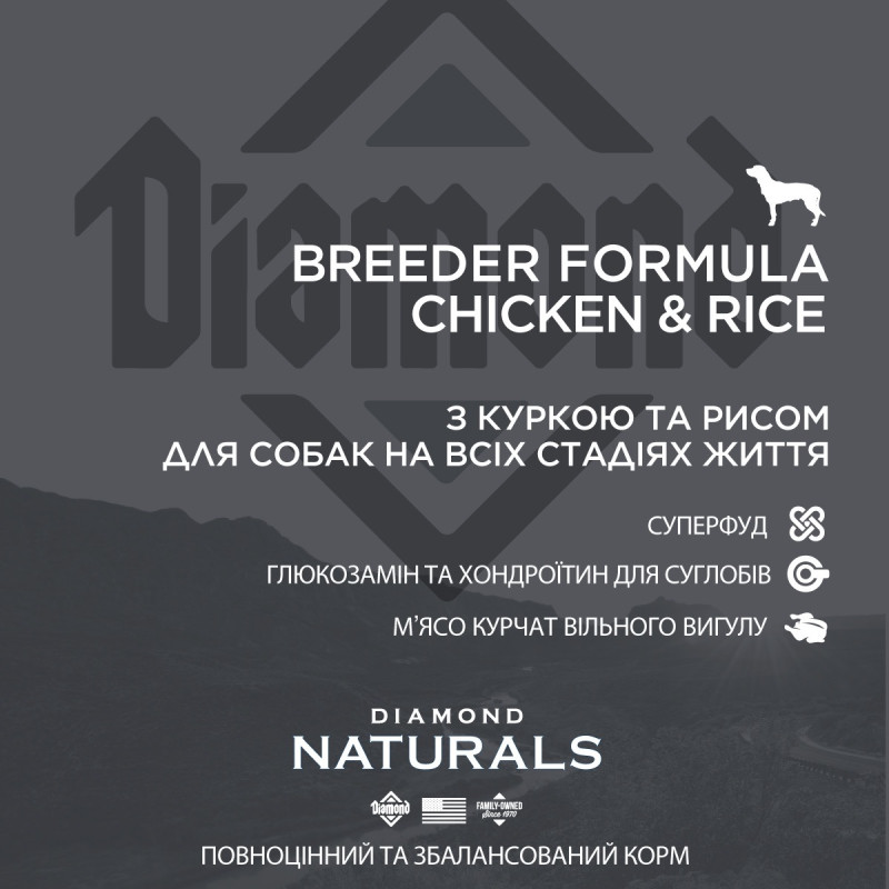 Diamond Naturals Breeder Formula Chicken & Rice сухой корм с курицей для собак на всех стадиях жизненного цикла 20 кг - фото 4