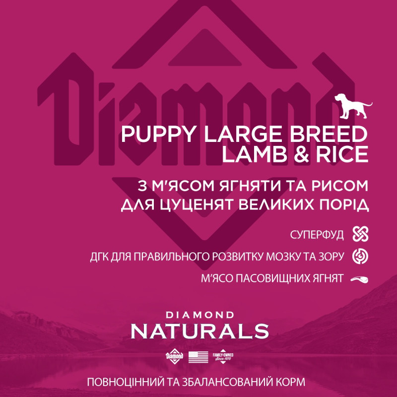 Diamond Naturals Puppy Large Breed Lamb & Rice сухий корм з ягнятком для цуценят великих порід 15 кг - фото 4