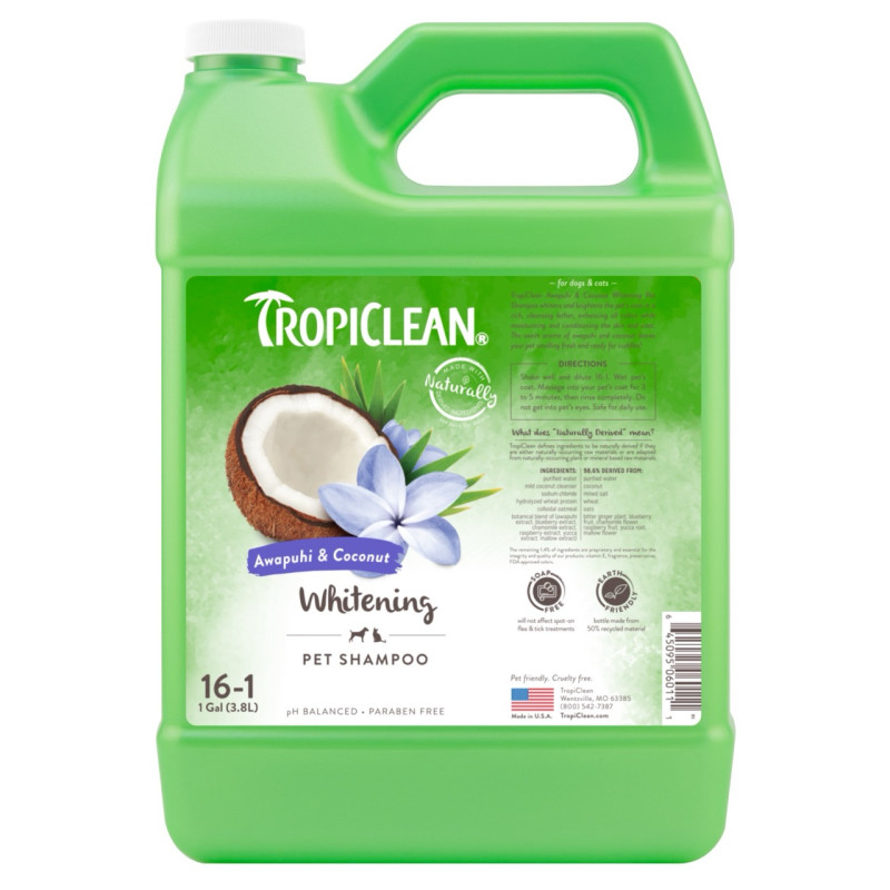 TropiClean Whitening Shampoo шампунь с имбирем и кокосом для собак и котов с белой шерстью, 3.79 л