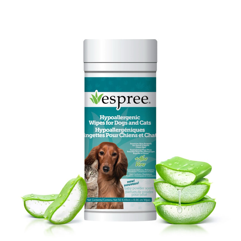 Espree Hypo-Allergenic Dog & Cat Aloe Wipes гипоаллергенные гигиенические салфетки для собак и котов, 50 шт