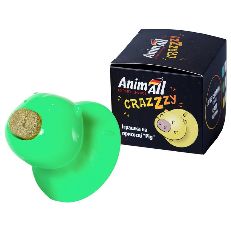 AnimAll CrazZzy Pig игрушка для котов на присоске, зеленый - фото 2