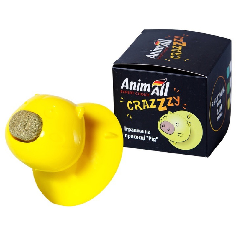 AnimAll CrazZzy Pig игрушка для котов на присоске, желтый - фото 2