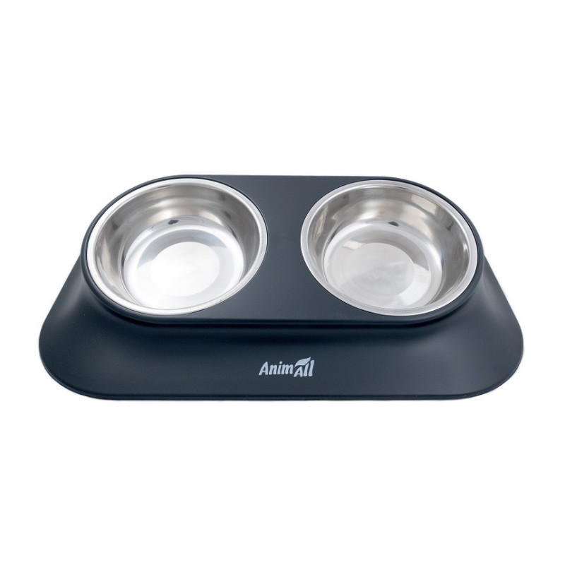 AnimAll Double Bowl миска для тварин подвійна на підставці, 2 шт х 420 мл, чорний - фото 2