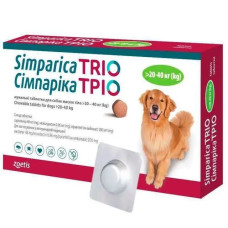 Сімпаріка ТРІО таблетки від бліх, кліщів та гельмінтів для собак вагою від 20 до 40 кг, 1 шт