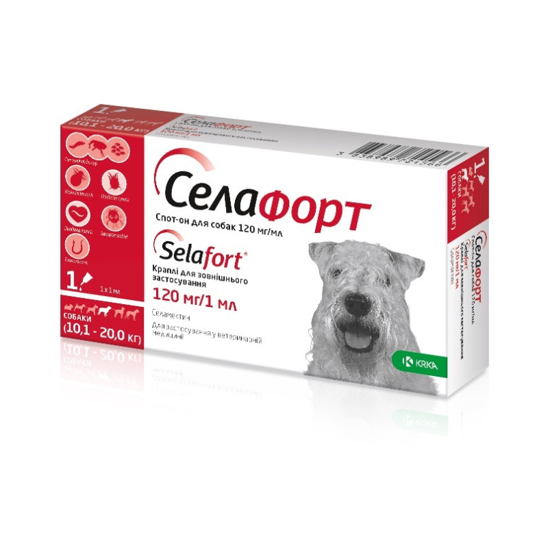 Селафорт капли от блох и глистов для собак 10-20 кг, 1 пип