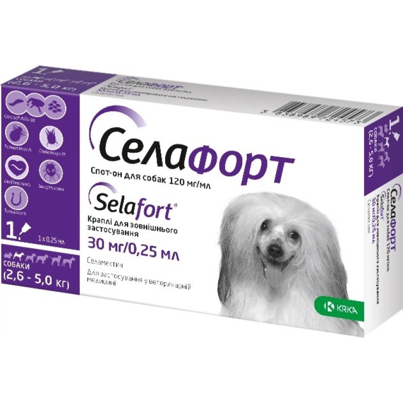 Селафорт капли от блох и глистов для собак 2.6-5 кг, 1 пип