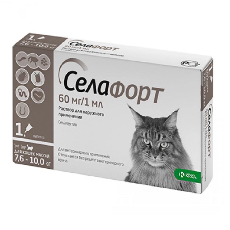 Селафорт капли от блох и глистов для котов 7.6-10 кг, 1 пип