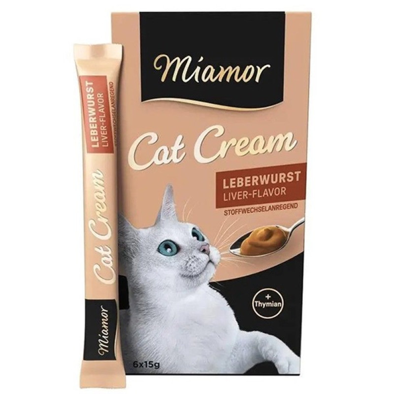 Miamor Cream Leberwurst жидкие лакомства для котов с печенкой, 15 гр х 6 шт