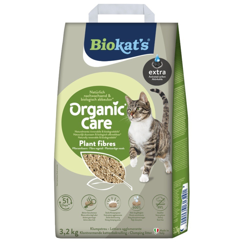 Biokat's Organic Care Extra рослинний наповнювач для котячого туалету, 3.2 кг
