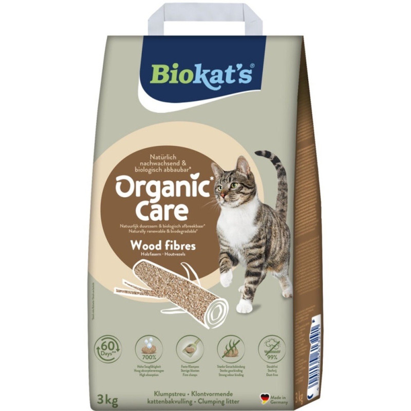 Biokat's Organic Care древесный наполнитель для кошачьего туалета, 3 кг