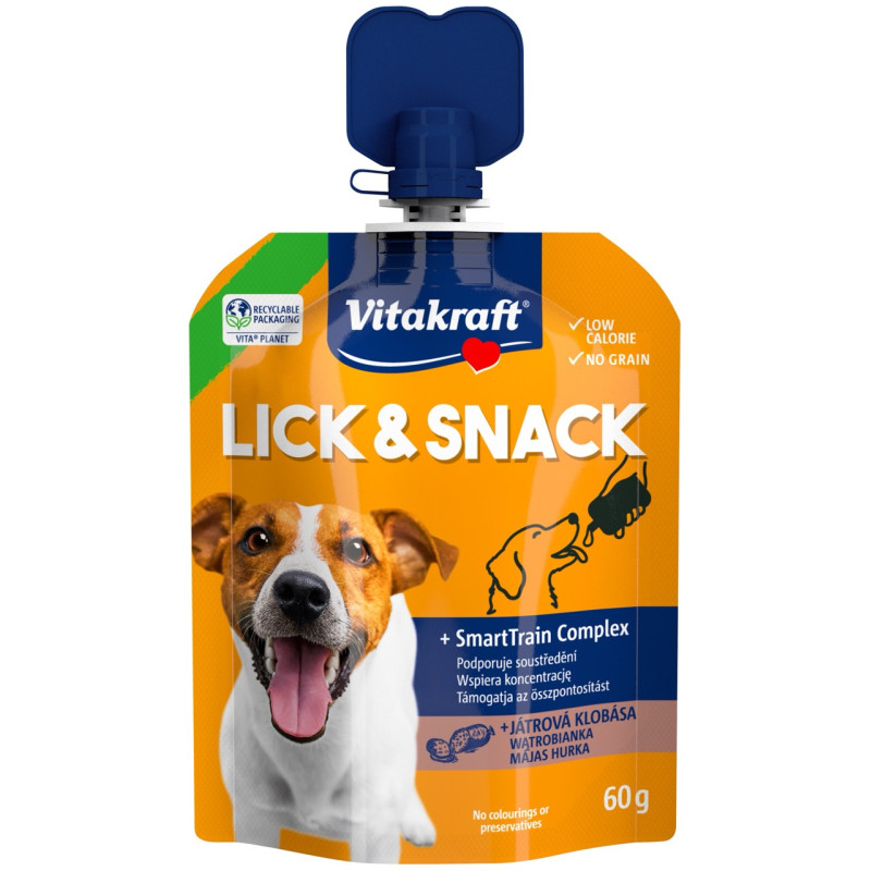 Vitakraft Lick & Snack Train Liver жидкое лакомство для собак с ливерной колбасой, 60 г