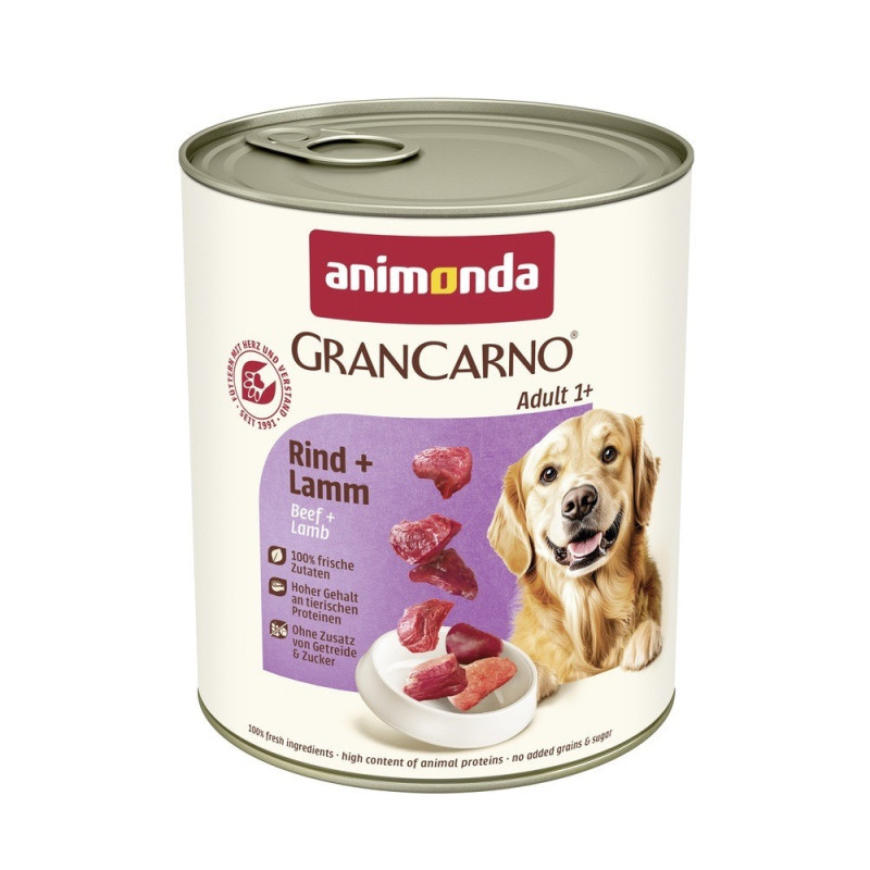 Animonda GranCarno Adult Beef Lamb вологий корм з яловичиною та ягням для дорослих собак, 800 гр
