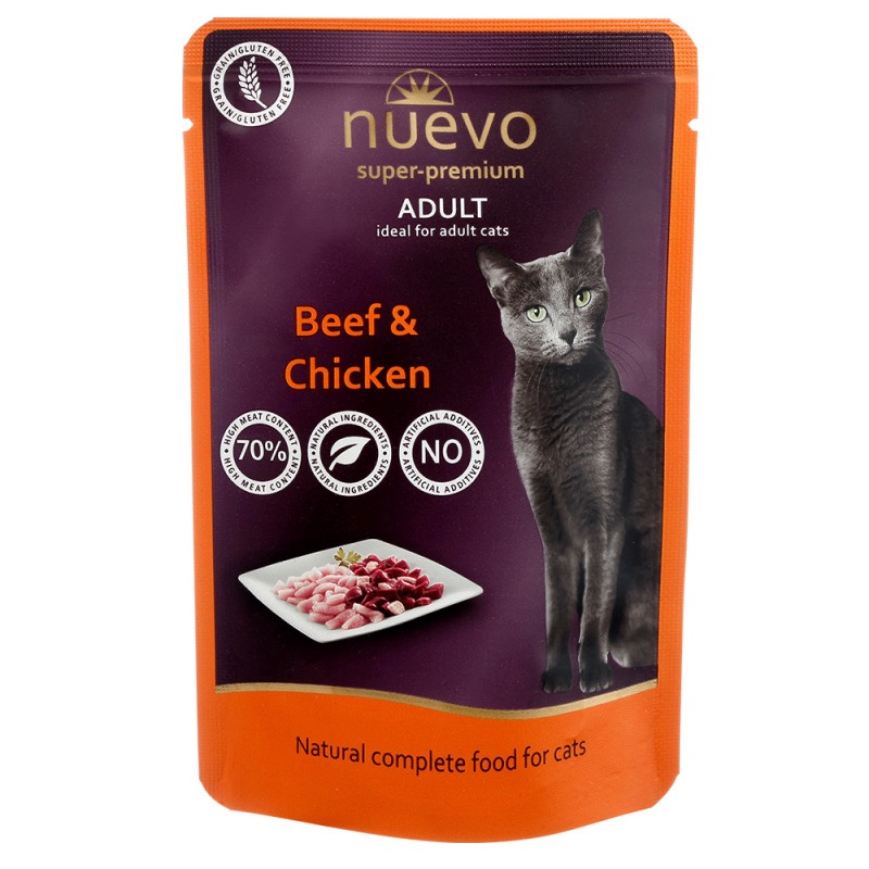 Nuevo Cat Beef & Chicken влажный корм для котов с говядиной и курицей, 85 г