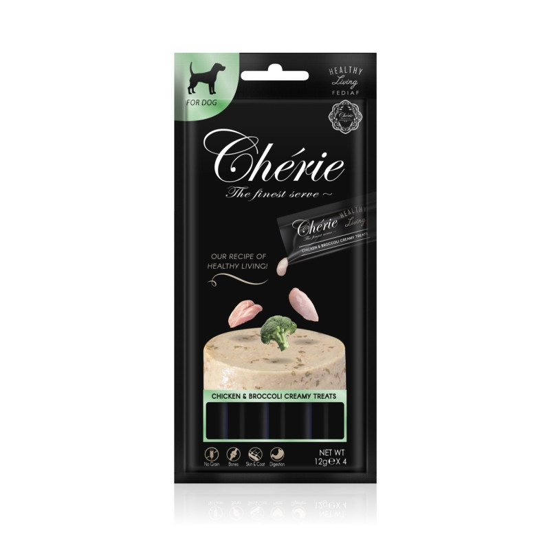 Cherie Healthy Living Creamy Treat Dog Chicken & Broccoli Puree ласощі для собак з куркою, 12 гр х 4 шт