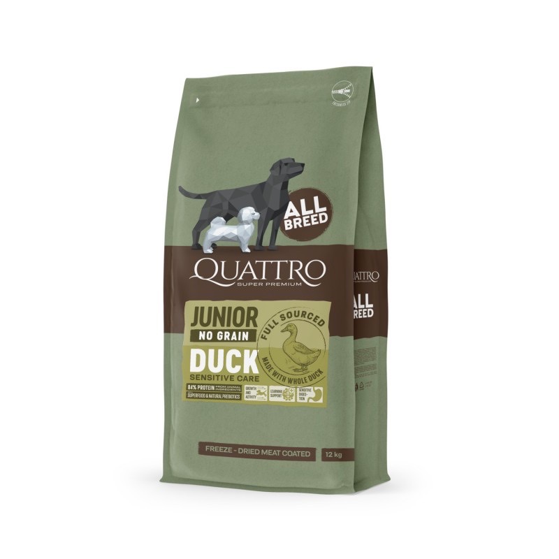 Quattro Junior All Breed Duck сухий корм з качкою для цуценят та юніорів, 12 кг