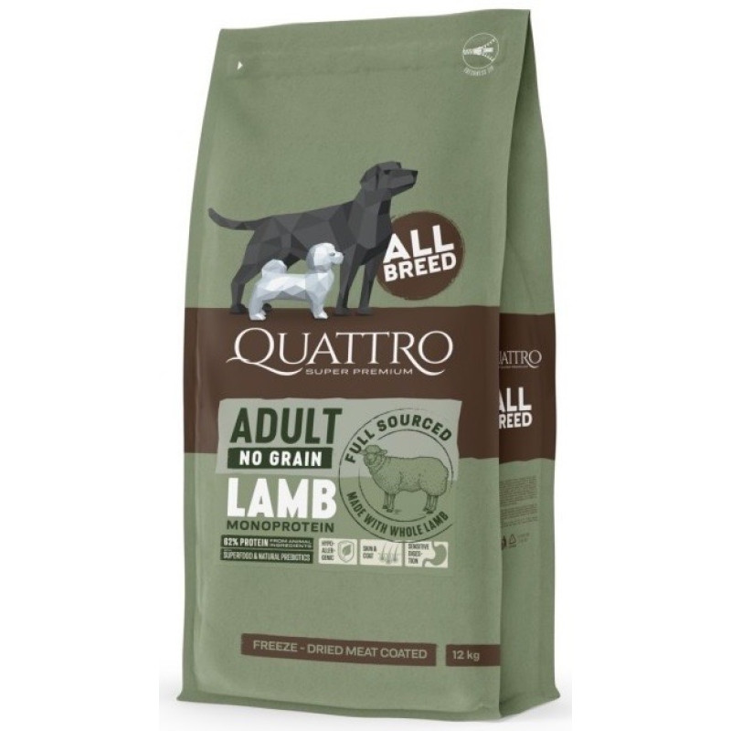 Quattro Adult All Breed Sensitive Lamb сухой корм с ягнятиной для собак, 12 кг