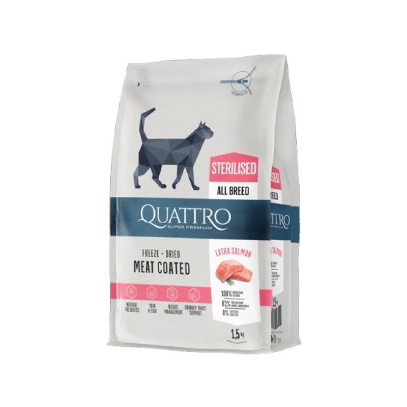 Quattro Cat Sterilized Salmon сухой корм с лососем для стерилизованных котов, 1.5 кг