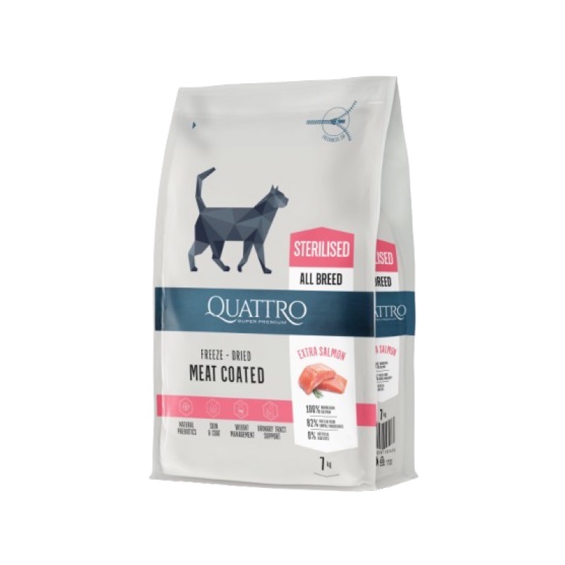 Quattro Cat Sterilized Salmon сухий корм із лососем для стерилізованих котів, 7 кг