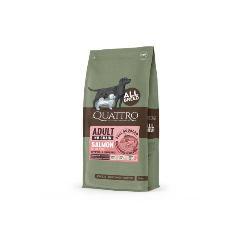 Quattro Adult All Breed Sensitive Salmon сухий корм із лососем для собак із чутливим травленням, 12 кг