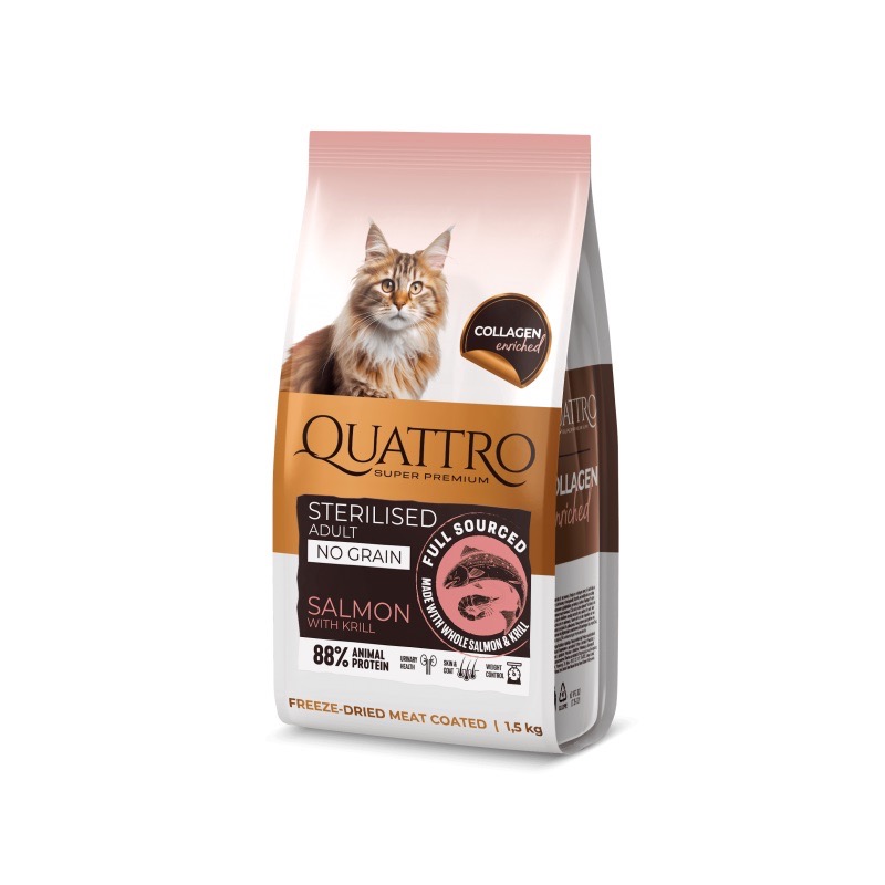 Quattro Cat Sterilized Salmon And Krill сухий корм із лососем для стерилізованих котів, 1.5 кг