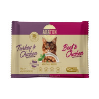 Araton Sterilised Cats Set набор влажного корма для стерилизованных котов с говядиной, курицей и индейкой, 4 шт х 85 г