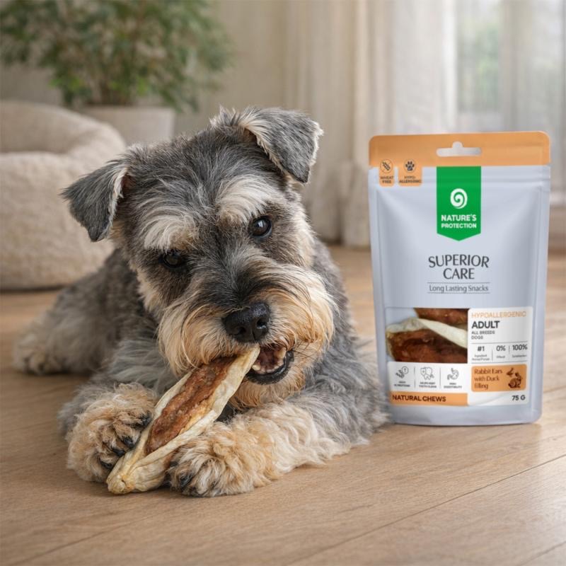 Nature's Protection Superior Care Rabbit Ears With Duck лакомство для собак с кроликом и уткой, 75 гр - фото 2