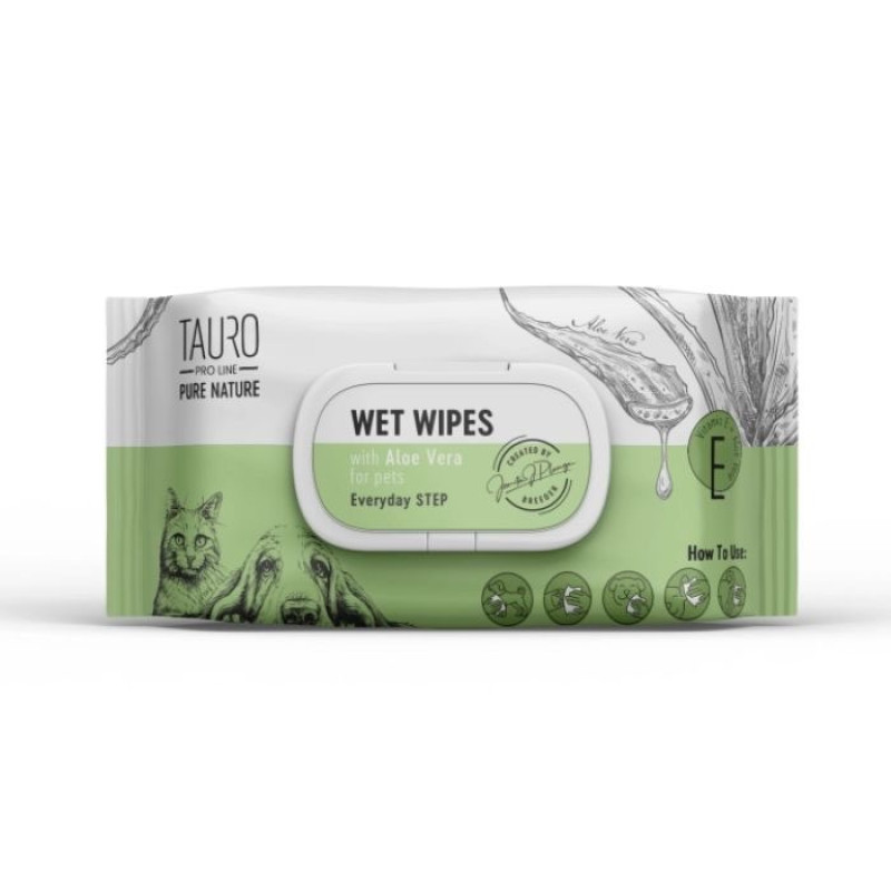 Tauro Pro Line Pure Nature Aloe Vera вологі серветки для догляду за тваринами, 40 шт