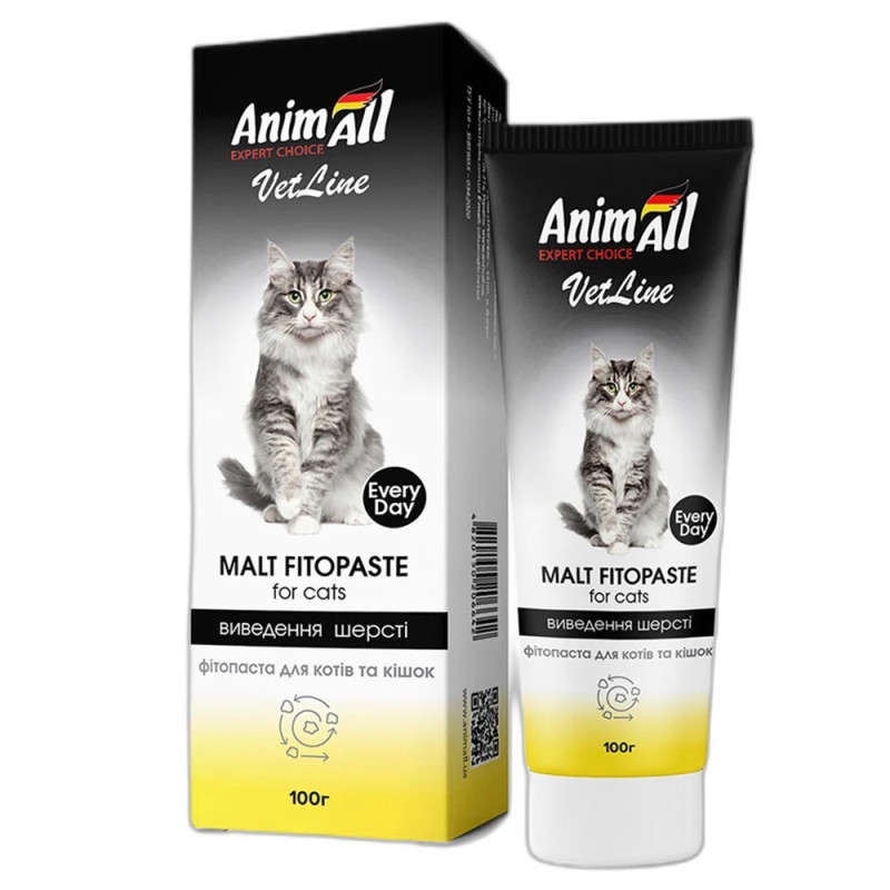 AnimAll VetLine Malt фитопаста для вывода шерсти у котов, 100 мл