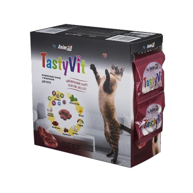 AnimAll TastyVit Beef вітамінізовані ласощі для котів з яловичиною, 600 шт