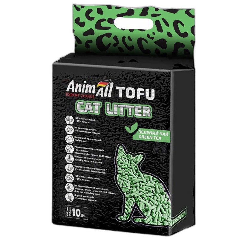 AnimAll Tofu Green Tea соевый наполнитель для кошачьего туалета с ароматом зеленого чая, 10 л