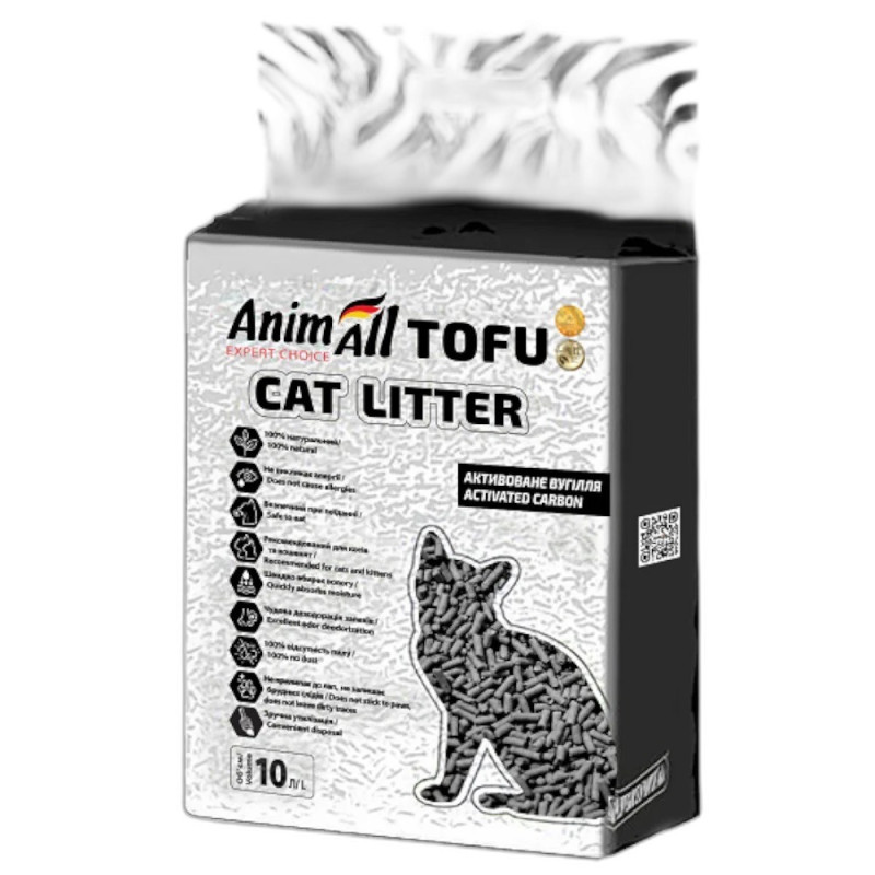 AnimAll Tofu Carbon соевый наполнитель с активированным углем для кошачьего туалета, 10 л